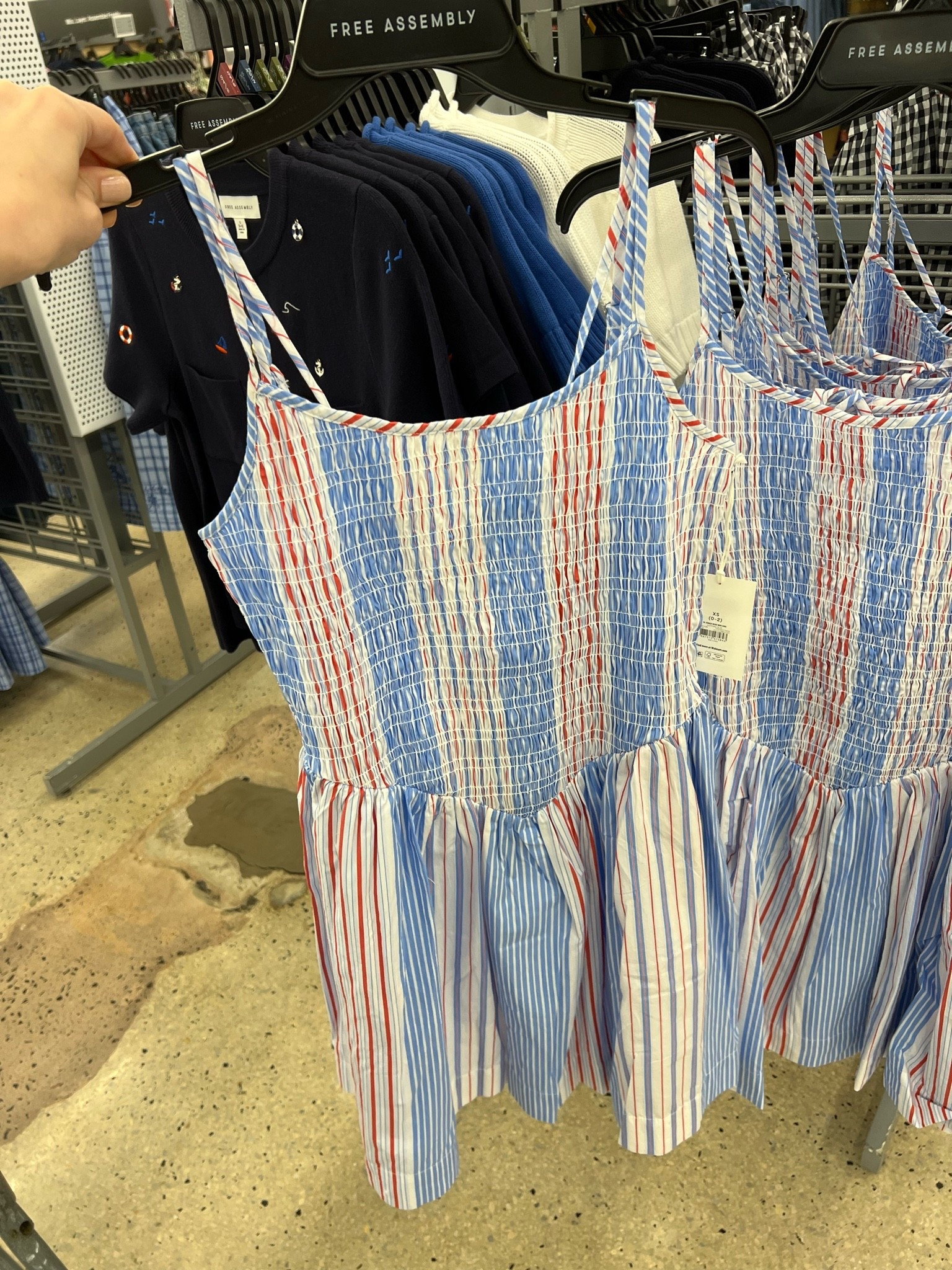 Smocked spaghetti strap mini dress at Walmart, red white and blue Memorial Day July 4 summer outfit inspo #walmartfashion
