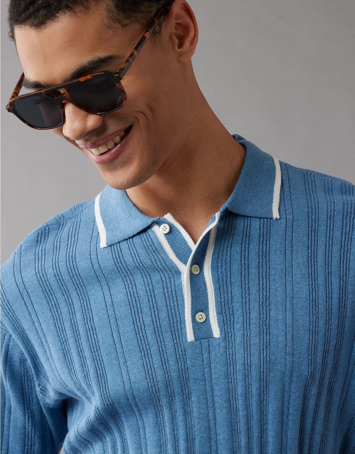 AE Weekend Tipped Sweater Polo Shirt | American Eagle Outfitters (US & CA)