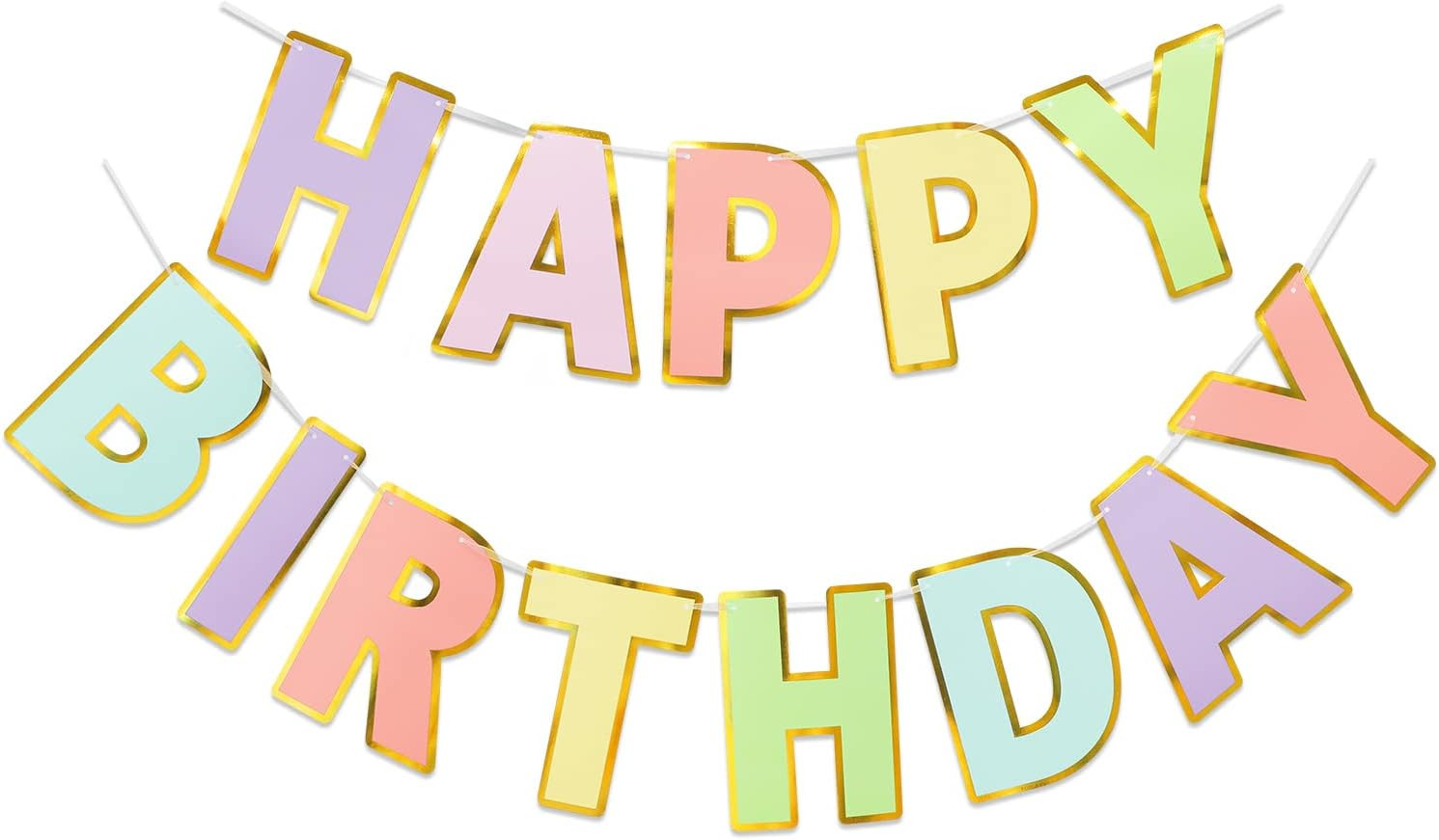 Pre-Strung Happy Birthday Banner - Pastel Macaron Party Decorations | Amazon (US)