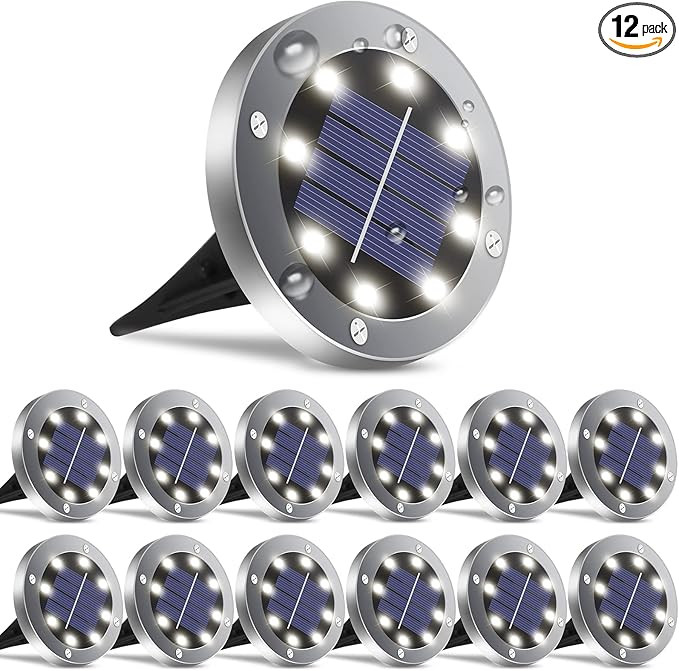 Solar Outdoor Lights 12 Packs, Garden Solar Lights Outdoor Waterproof Solar Pathway Lights Bright... | Amazon (US)