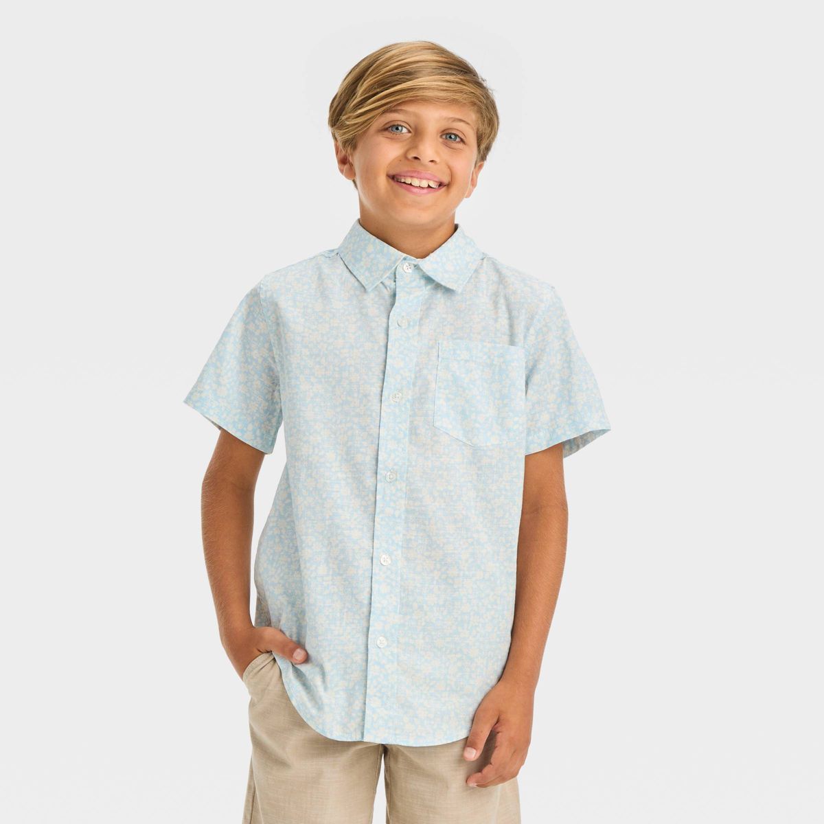 Boys' Short Sleeve Poplin Button-Down Shirt - Cat & Jack™ Light Blue | Target