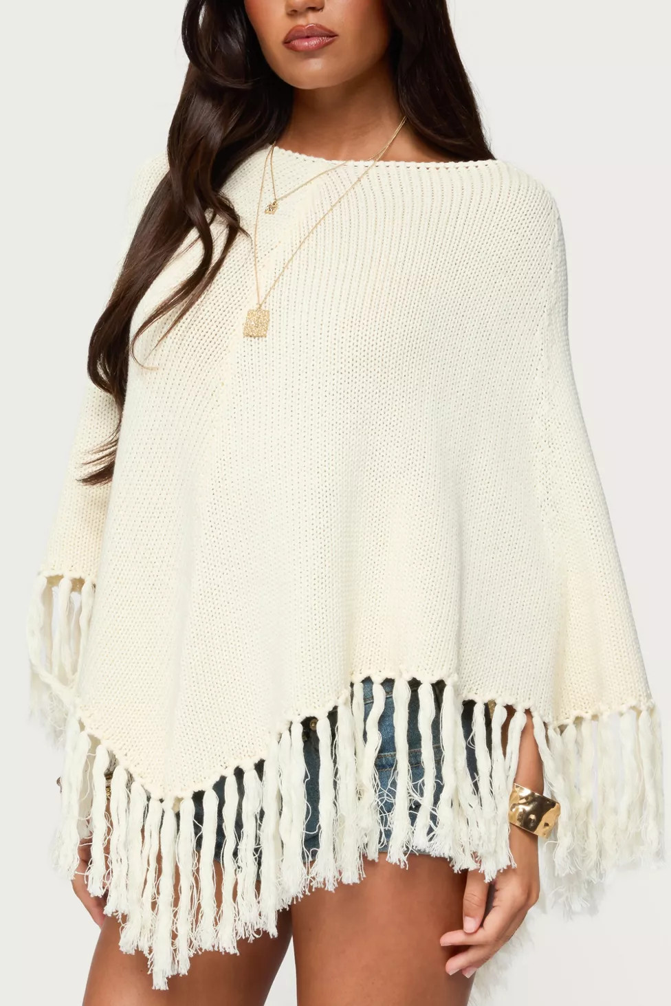 Edikted Kamila Fringe Knit Poncho | Urban Outfitters (US and RoW)