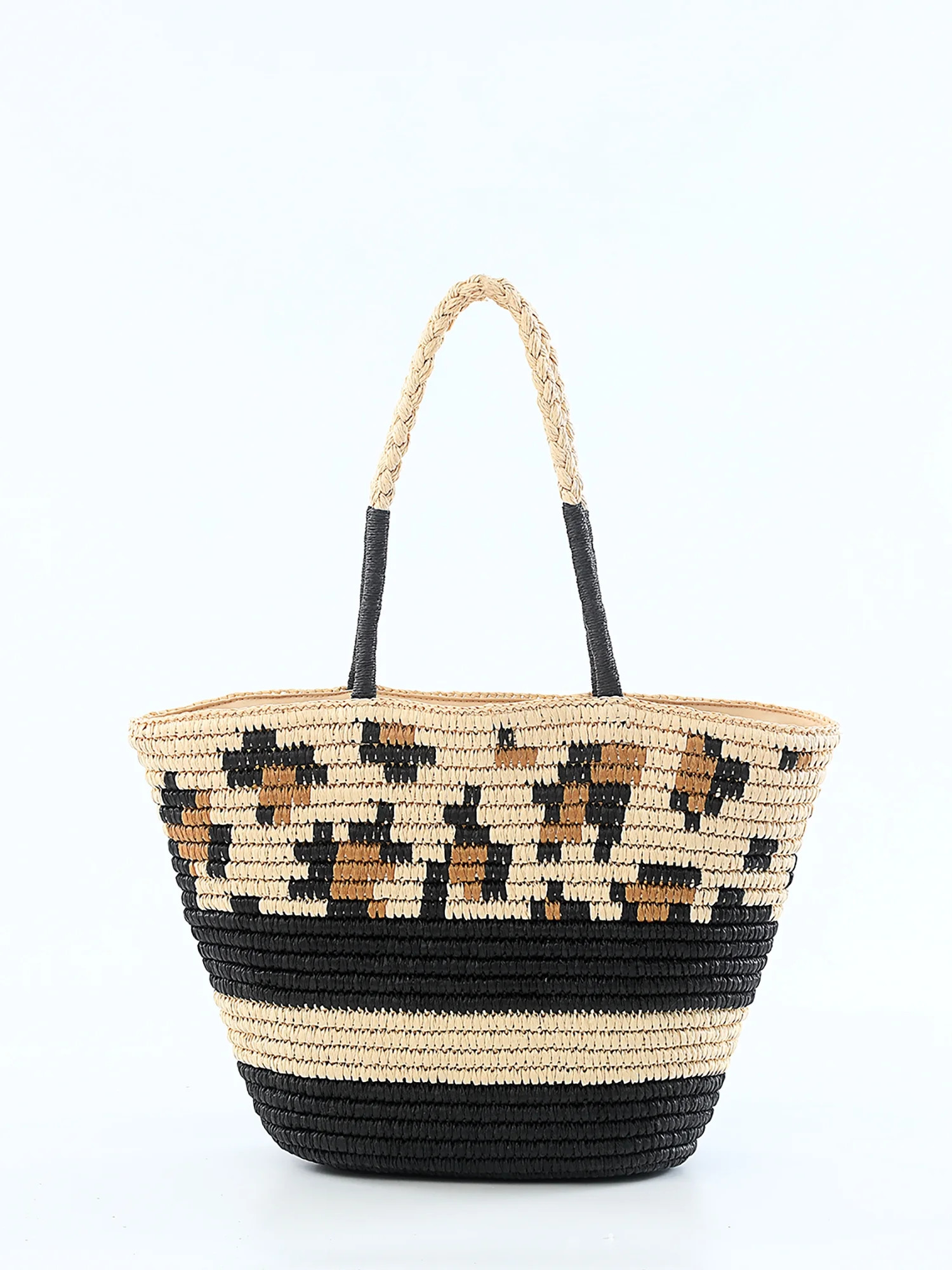 Time & Tru Women’s Leopard Straw Beach Tote Bag - Walmart.com | Walmart (US)