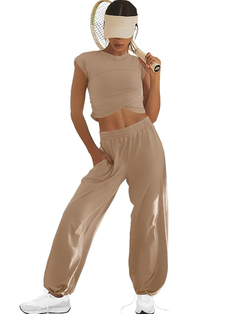 LAMISSCHE Womens Loungewear Set 2 Piece Outfits Sets Cropped Tops and Wide Leg Pants with Pockets... | Amazon (US)