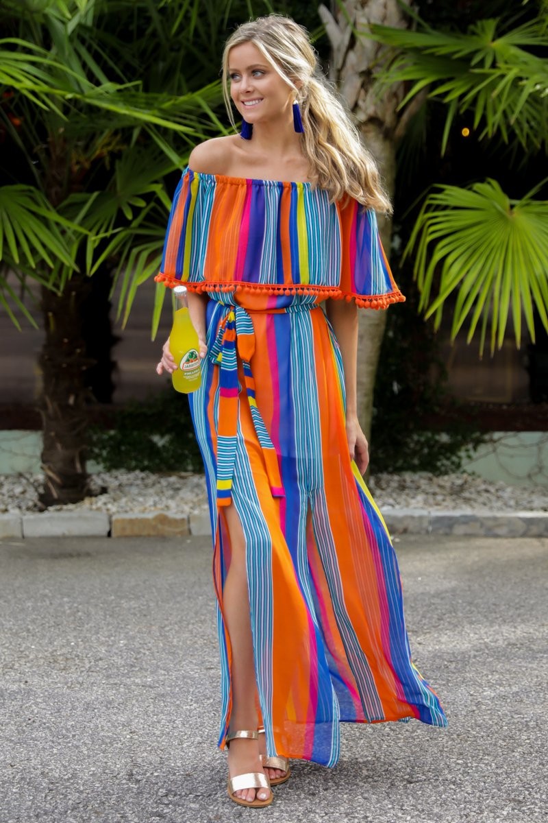 Everyday Vacay San Lucas Royal Stripe Maxi Dress | Red Dress 