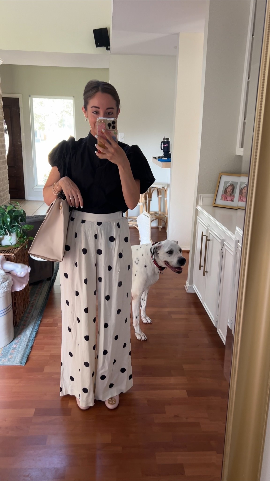 Cutest polka dot pants! I’m 5’2” and wearing an XS and had to wear little 2” heels so they don’t drag. 

#LTKWorkwear