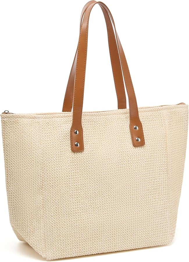 Women's Tote Bag - Vegan Woven Texture PU Leather Hobo Purse, Shoulder Handbag for Work, Travel | Amazon (US)