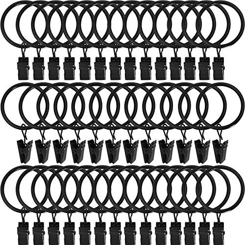AMZSEVEN 40 Pack Metal Curtain Rings with Clips, Drapery Clips Hooks, Decorative Curtain Rod Clips 1.5 in Interior Diameter, Vintage Black | Amazon (US)