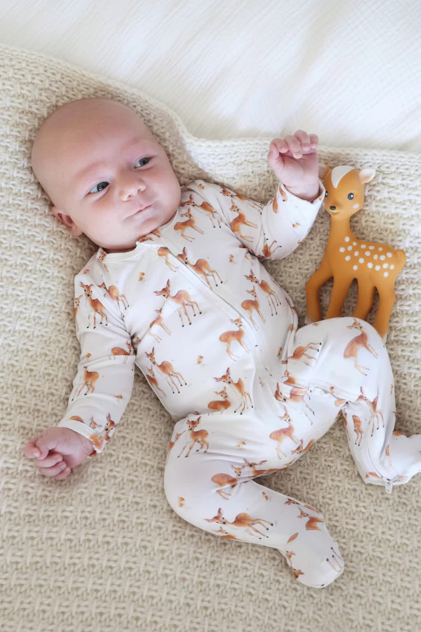 Friendly Fawns Zipper Footie | Caden Lane