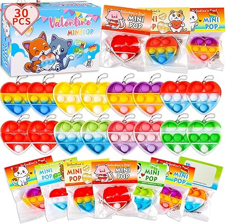 Valentines Day Gifts for Kids - Prefilled 30 Valentines Cards with Mini Pop Fidget Toys Bulk- Val... | Amazon (US)