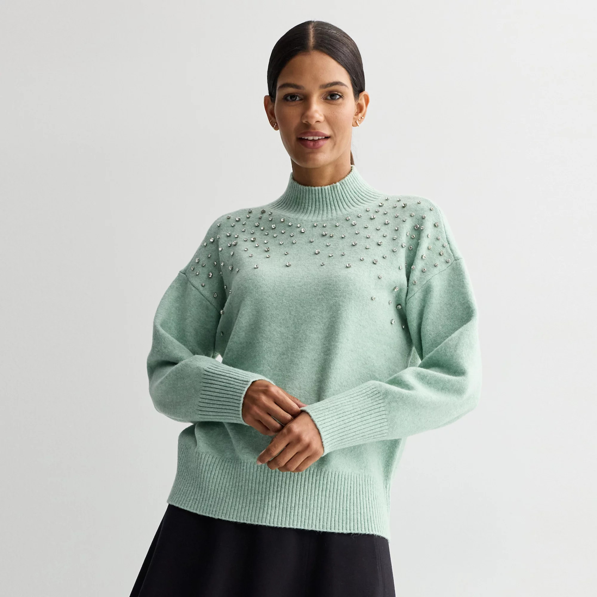 Women's Nine West Mock Neck Embellished Pullover | Kohl's