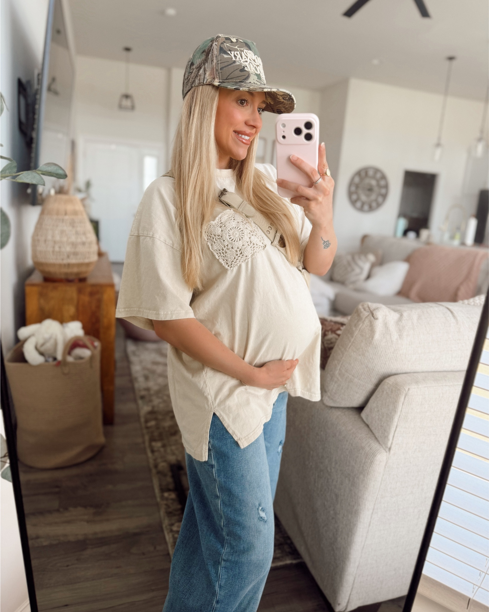 casual bump friendly ootd to go run some errands ✨ quite literally my favorite bump friendly barrel leg jeans! I’m in a size 26 which is 1 to 2 sizes up from what I wore pre-pregnancy for reference!

#LTKPetite #LTKBaby #LTKBump