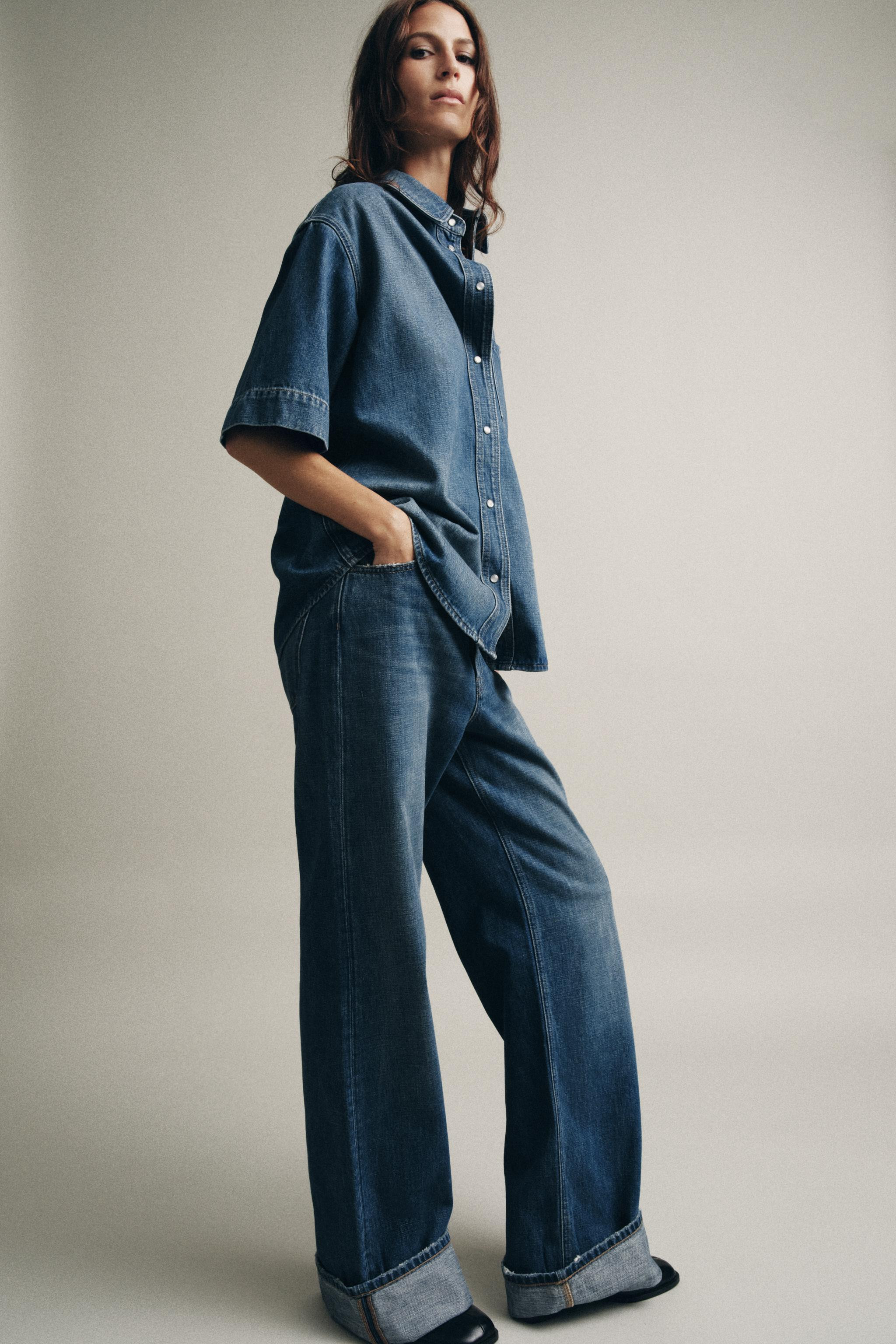 ZW COLLECTION SHORT SLEEVE DENIM SHIRT | Zara US