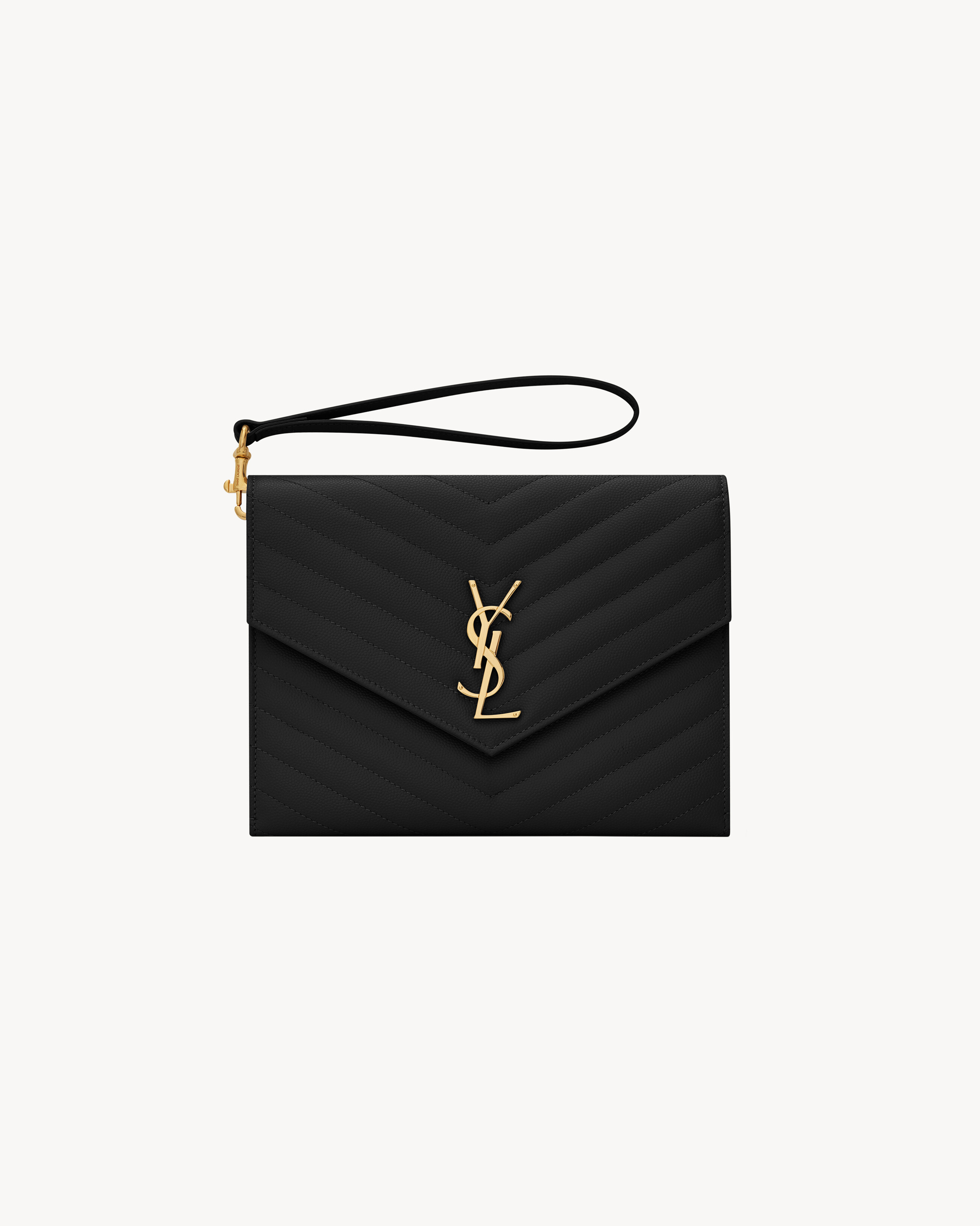 Cassandre Matelassé Flap Pouch In Grain De Poudre Leather Black One Size | Saint Laurent Inc. (Global)