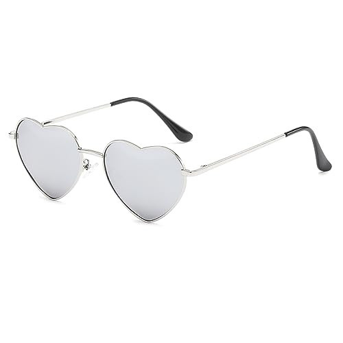 JOVAKIT Polarized Heart Sunglasses for Women Fashion Lovely Style Metal Frame UV400 Protection Lens (Silver/Silver Mirror) | Amazon (US)