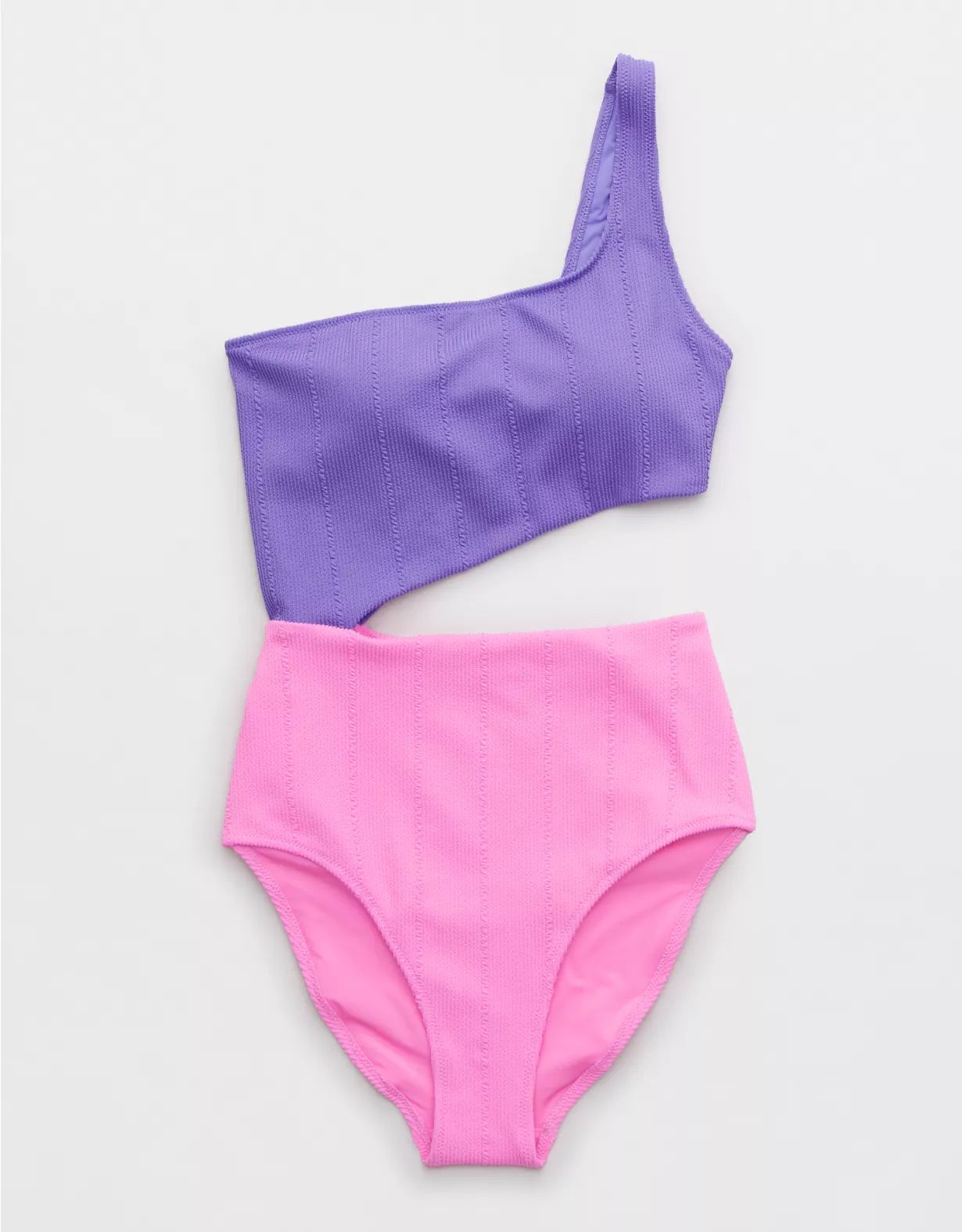 Aerie Crinkle Asymmetrical Cut Out One Piece Swimsuit | American Eagle Outfitters (US & CA)