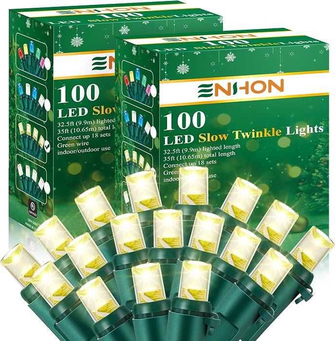 Enhon Slow Twinkling Christmas Light, 100 Lights 35 Ft Twinkle Pulsing Christmas, 5mm LED Wide An... | Amazon (US)