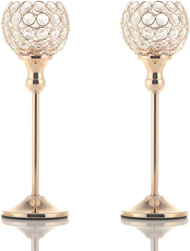 VINCIGANT Gold Crystal Candle Holders Set of 2 for Fireplace Coffee Table Mantle Decor ,Wedding H... | Amazon (US)