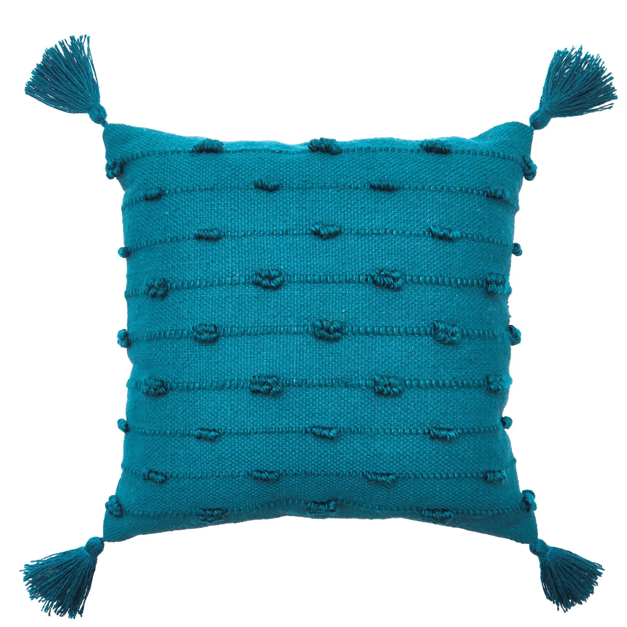 Better Homes & Gardens Outdoor Toss Pillow, Solid Knotted Woven, 21" x 21", Teal, Single Pillow | Walmart (US)