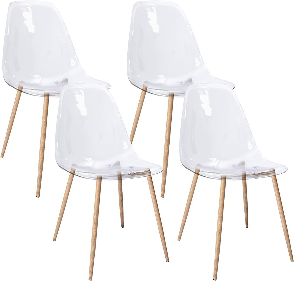CangLong Acrylic Ghost Crystal Clear Seat,Modern Plastic Shell Accent Side Chairs for Kitchen, Di... | Amazon (US)