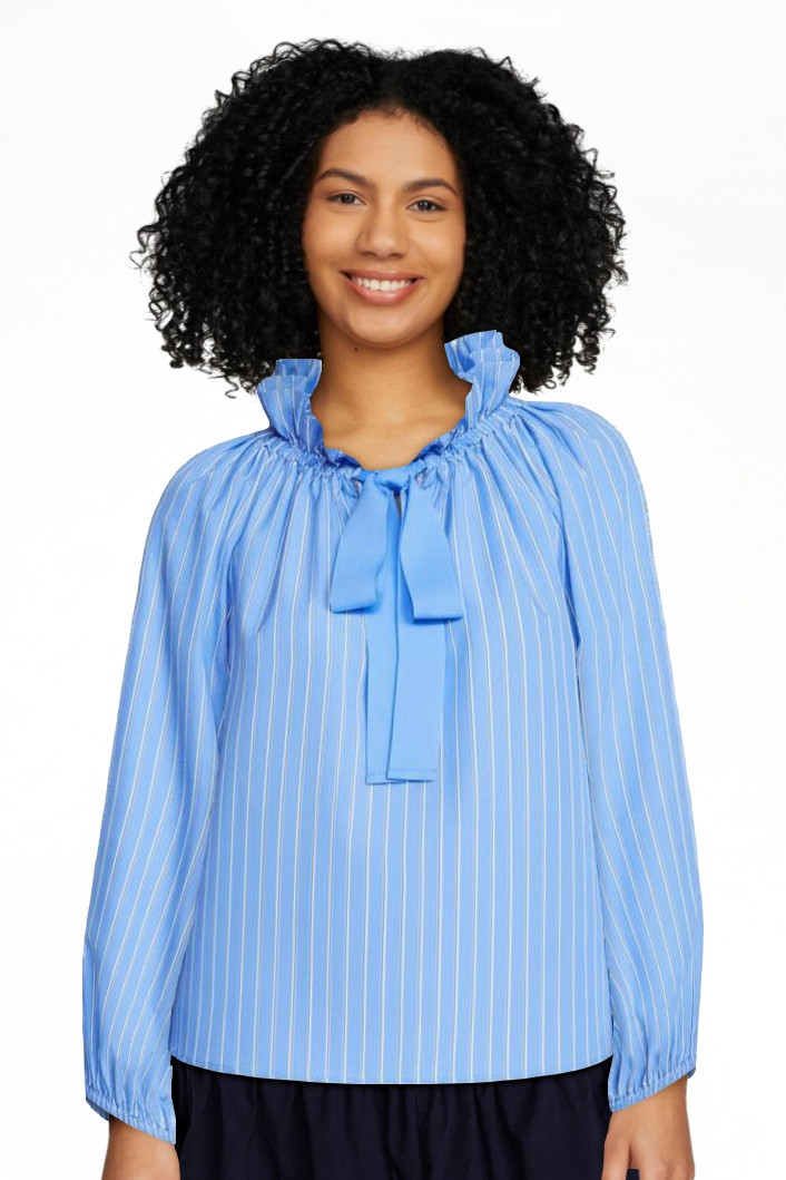 Free Assembly Women's Ruffle Tie Neck Cotton Top with Long Puff Sleeves, Sizes XS-XXL | Walmart (US)