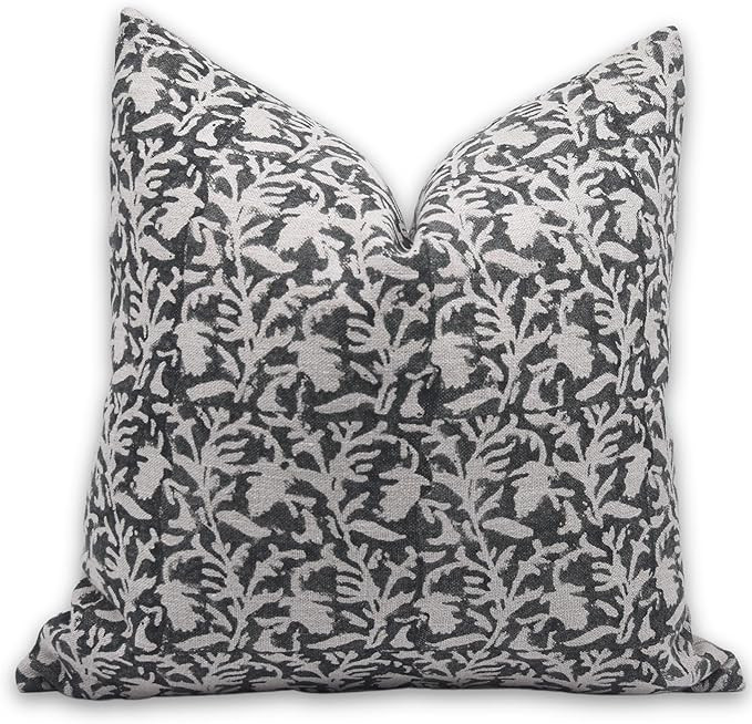 Fabritual Block Print Thick Linen White 18x18 Throw Pillow Covers, Decorative Handmade Pillow Cov... | Amazon (US)