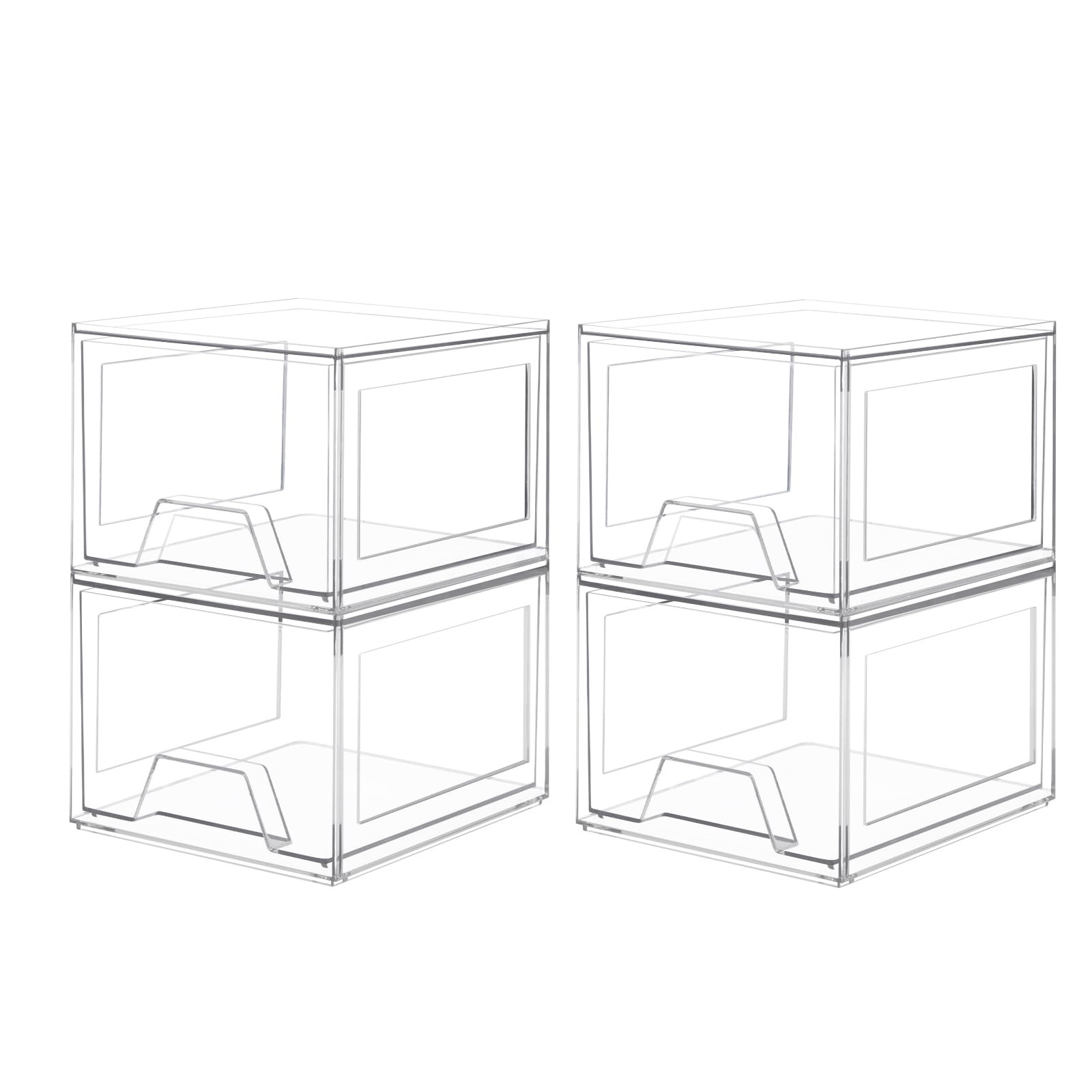 4 Pack Stackable Organizer Drawers, 4.4" Tall Clear Bathroom Makeup Organizer and Storage, Acryli... | Amazon (US)
