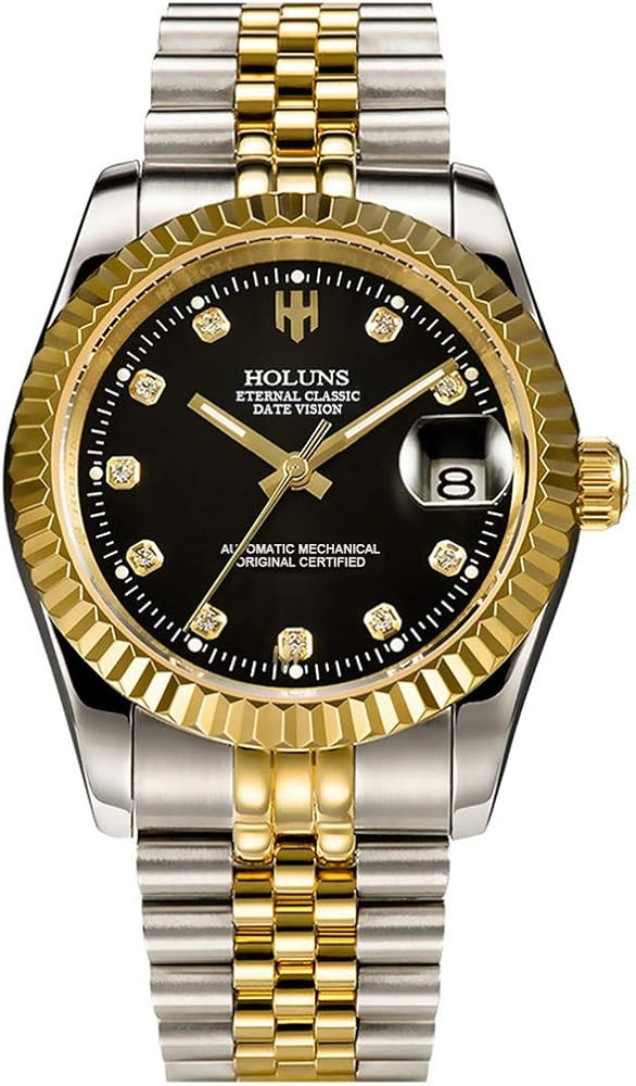 Mens Full Gold Watch Automatic Mechanical Gilded Steel Self-Wind Sapphire Glass Dress Waterproof ... | Amazon (US)