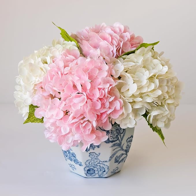 RUZUQE 4 Pcs Hydrangea Artificial Flower 2 White + 2 Pink 21'' Long Stem Lifelike Real Touch Yalz... | Amazon (US)