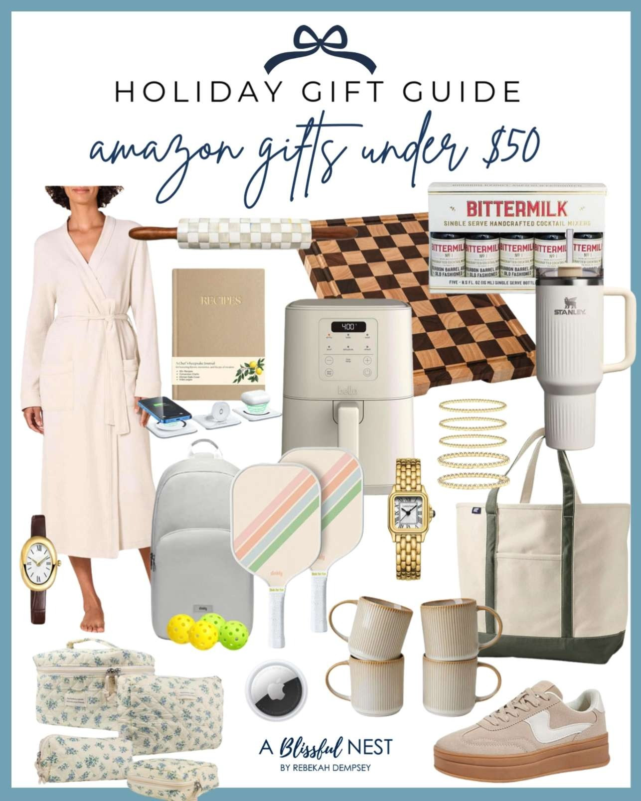 Thoughtful, budget-friendly gifts from Amazon to check off your holiday list. Click to shop the edit.
gold plate bead bracelet, mini cocktail mixers, Apple Air Tag, pickleball paddles set, recipe book, wireless charger, women's sneakers, gold watch, decorative roller pin, coffee mugs, slim air fryer, checkered cutting board, top canvas tote bag, bracelet watch, STANLEY tumbler, cosmetic bag, waffle full-length robe 

 #LTKGiftGuide #LTKHoliday #LTKFindsUnder50