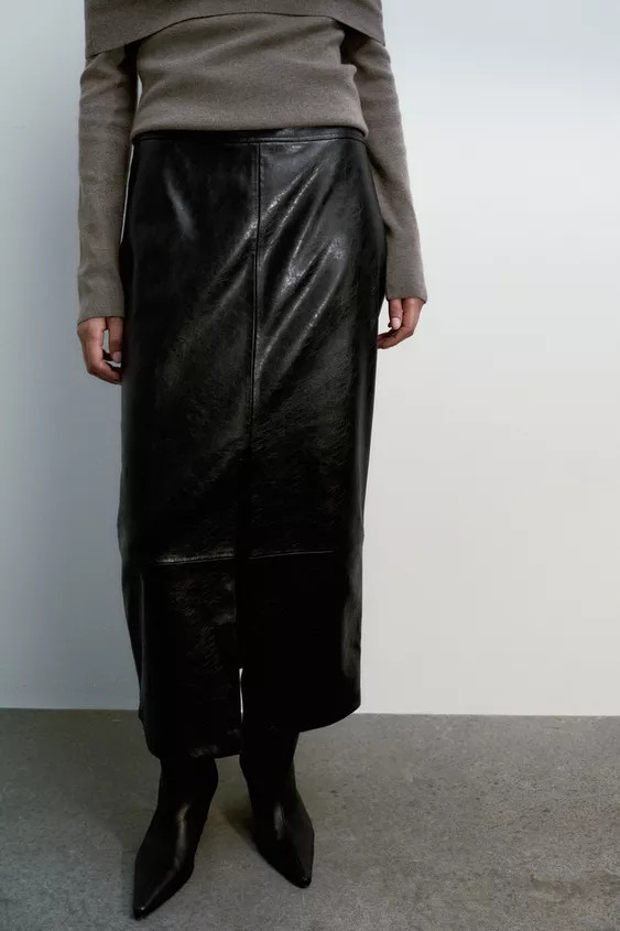 FAUX LEATHER MIDI SKIRT | Zara US