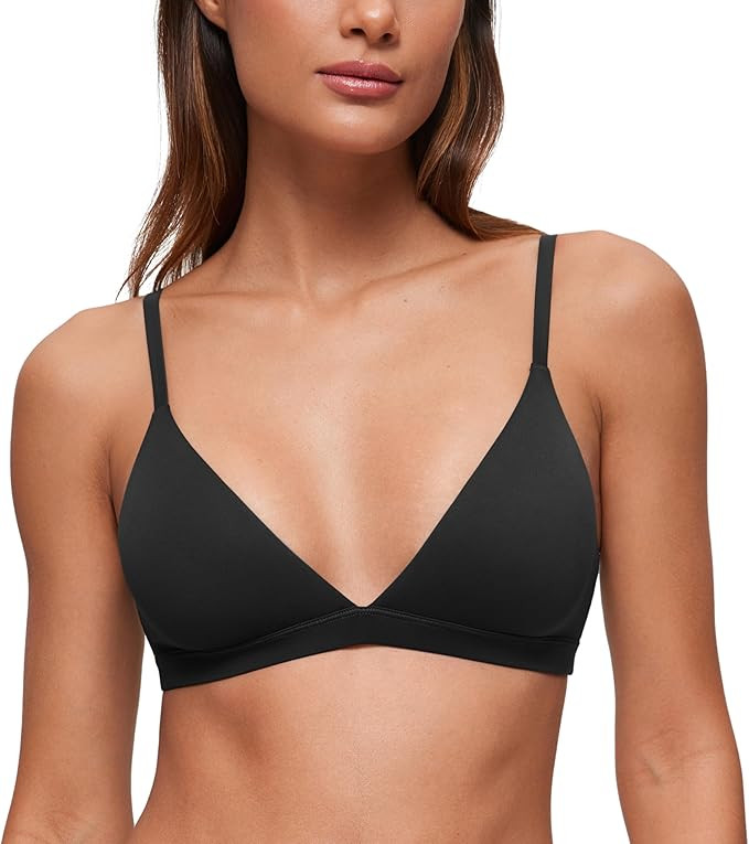 CRZ YOGA Softhold Double Lined Triangle Bralette - Womens Adjustable Straps Wireless Cami Plunge ... | Amazon (US)