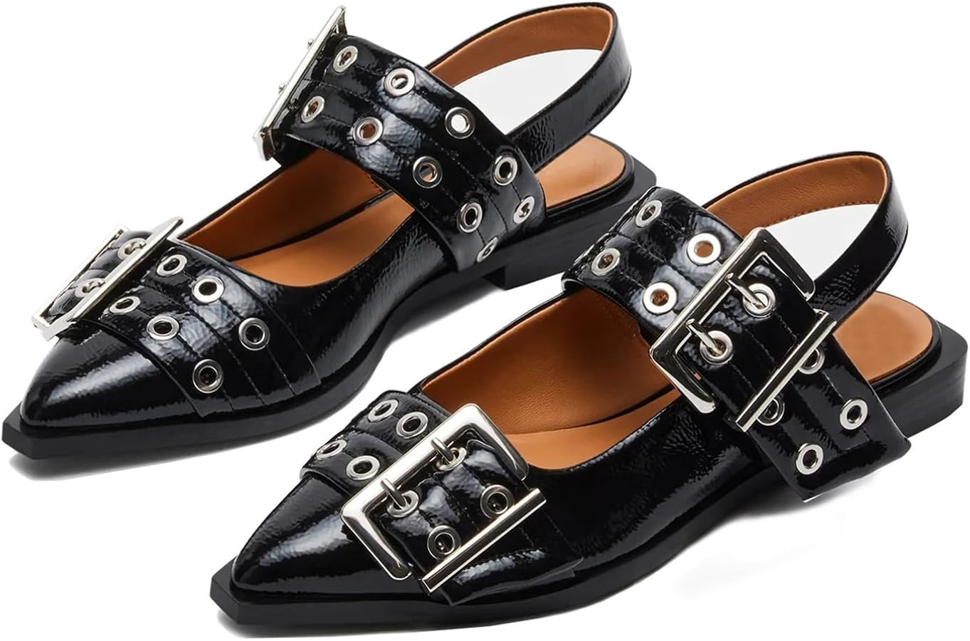 Buckle Ballet Flats for Women Low Heel Slingback Flats Casual Pointed Toe Ballerinas Flats Dressy... | Amazon (US)