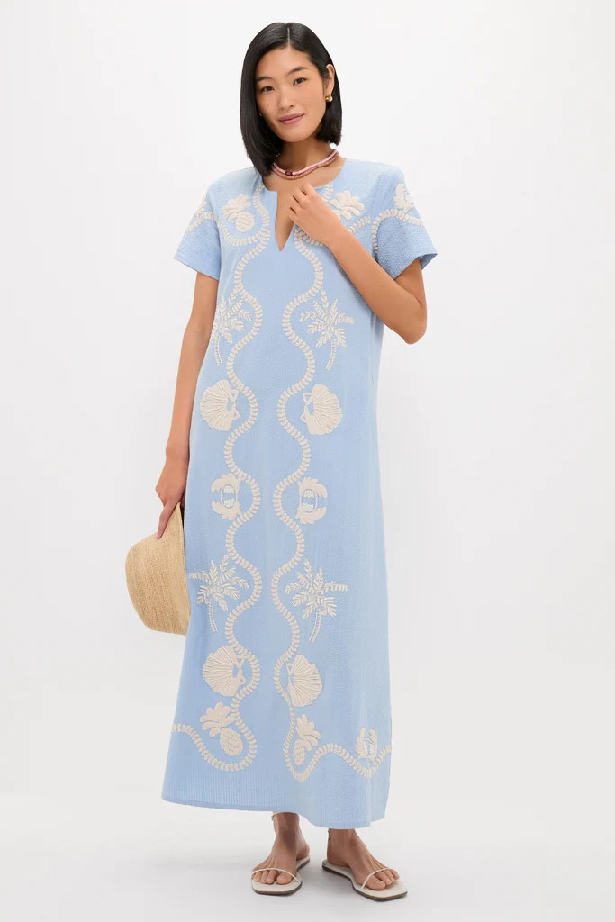 Blue Seersucker Embroidered James Dress | Tuckernuck (US)