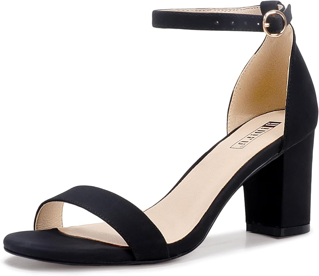 IDIFU Women's 3 Inch Block Chunky Open Toe Heels Ankle Strap Heeled Sandal | Amazon (US)