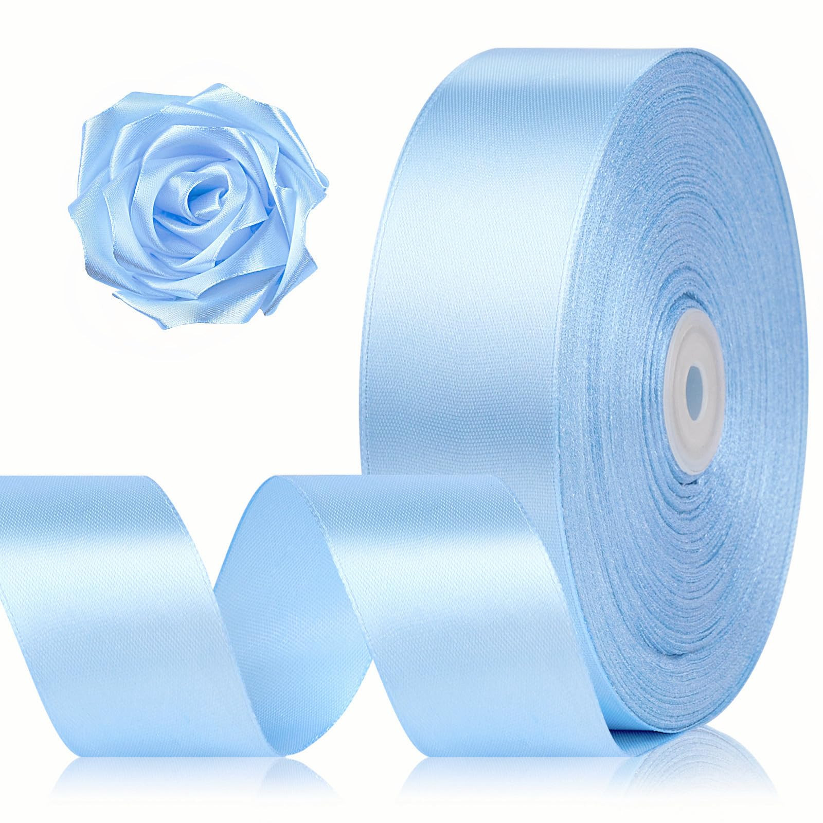 1-1/2 Inch 100 Yards Sky Blue Satin Ribbon, Solid Fabric Ribbon Roll for Flower Bouquet, Gift Wra... | Amazon (US)