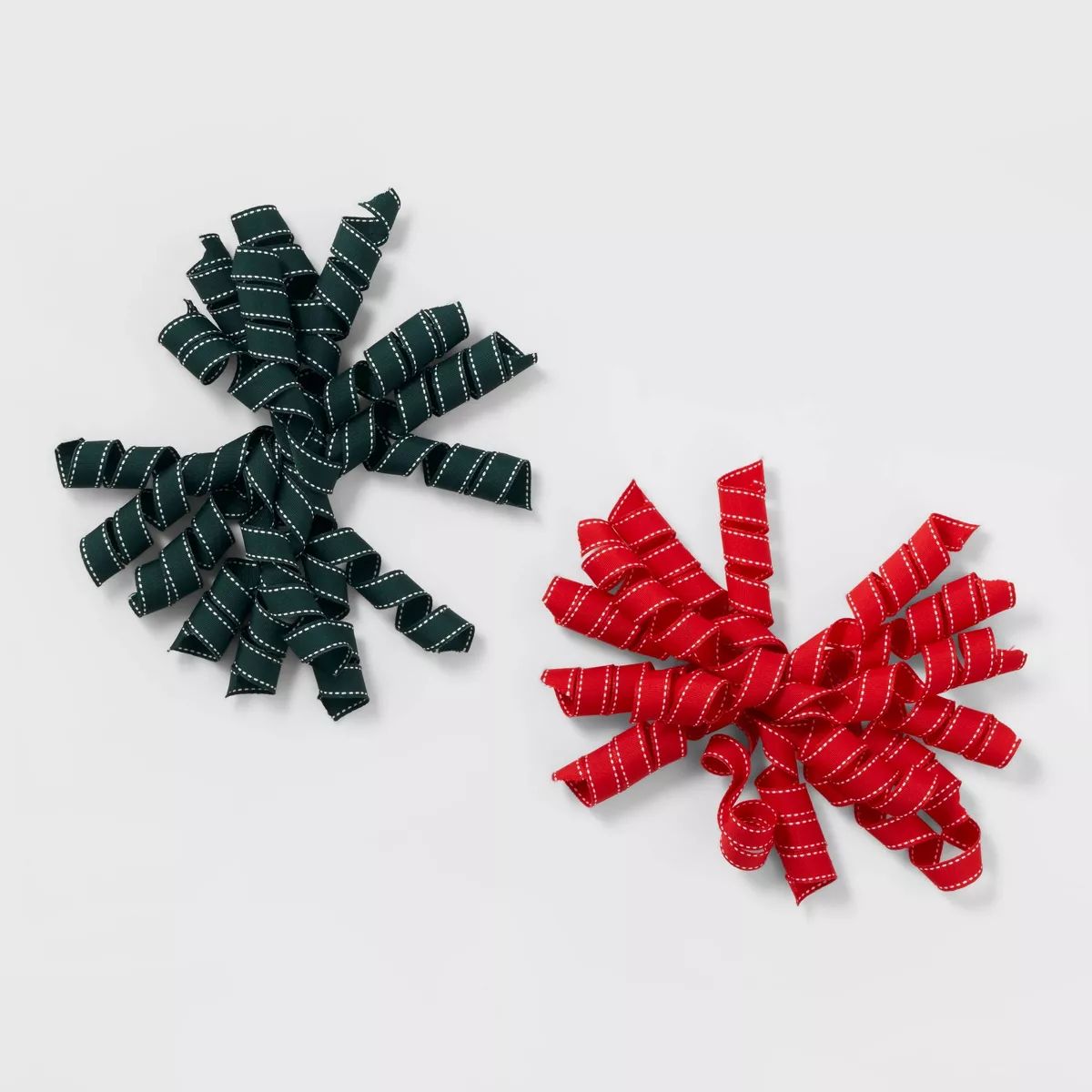 2ct Curl Swirl Christmas Bow Red/Green with White Stitch - Wondershop™ | Target