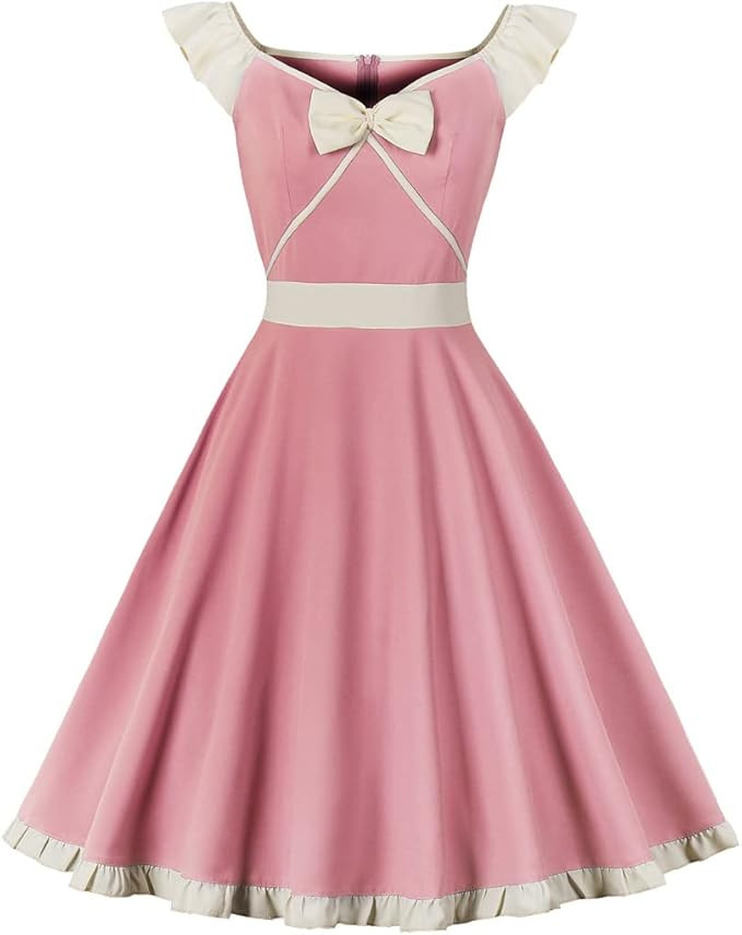 Women 50s 60s Vintage Sleeveless V-Neck Cocktail Swing Dress 1950s Wedding Semi Formal Party Rock... | Amazon (US)