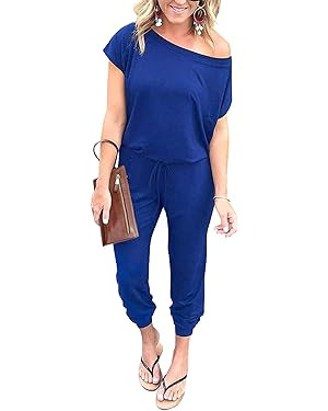 PRETTYGARDEN Womens Summer Casual Off Shoulder Loose Jumpsuit Rompers | Amazon (US)