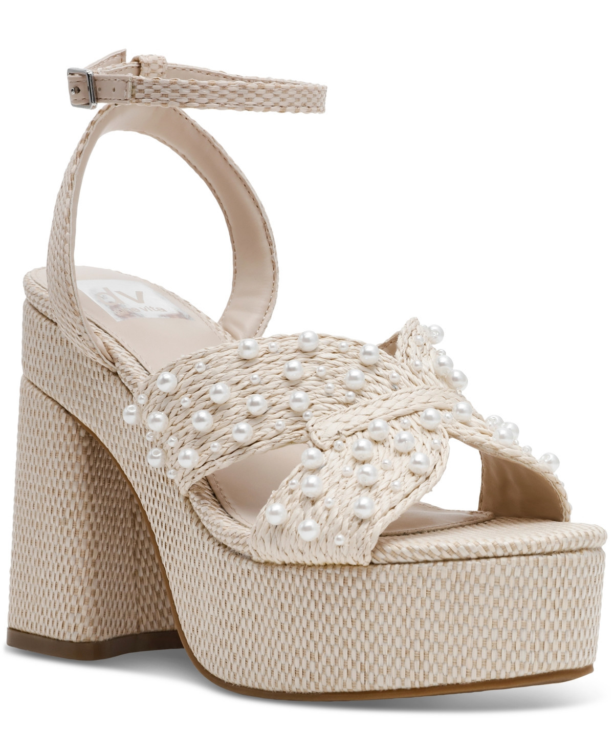 Dv Dolce Vita Women's Waylan Raffia Platform Crossband Dress Sandals - Ivory Pearl Raffia | Macy's