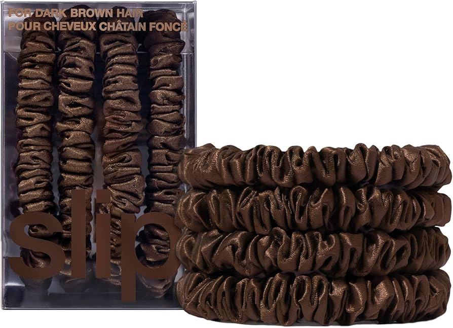 slip Silk Skinny Scrunchies - Dark Brown | Set of 4 Skinny Scrunchies | 100% Mulberry Silk, Anti-... | Amazon (US)