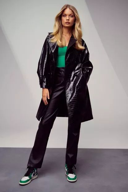 Belted Croc Faux Leather Trench Coat | Boohoo.com (US & CA)