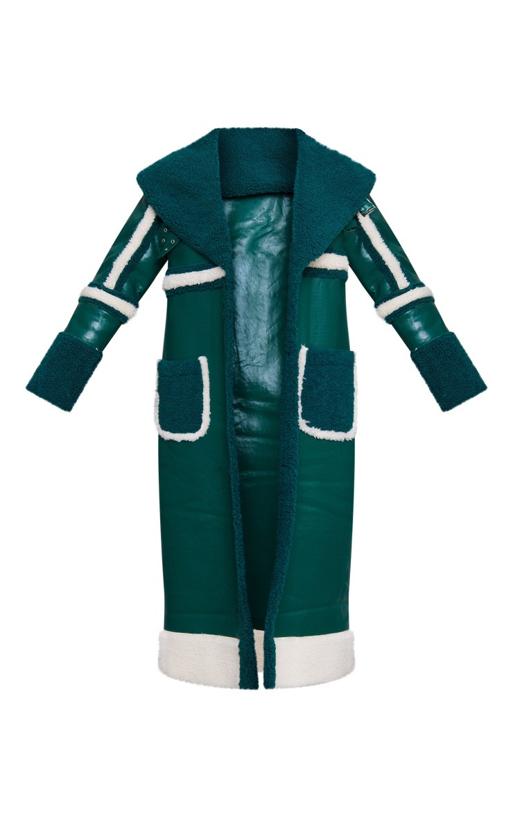 Tall Forest Green Vinyl Contrast Faux Oversized Trench | PrettyLittleThing US