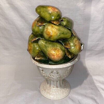 Vintage Ceramic Fruit Topiary Pedestal Bowl Pears Crackle Glaze Italy Pottery  | eBay | eBay US