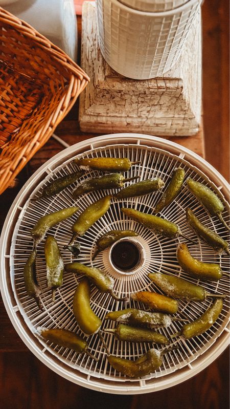 Using my dehydrator to get some peppers out of the freezer. This is a staple appliance in our kitchen and is so versatile for preserving all kinds of foods. You can also order more trays and use this dehydrator to make jerky! 