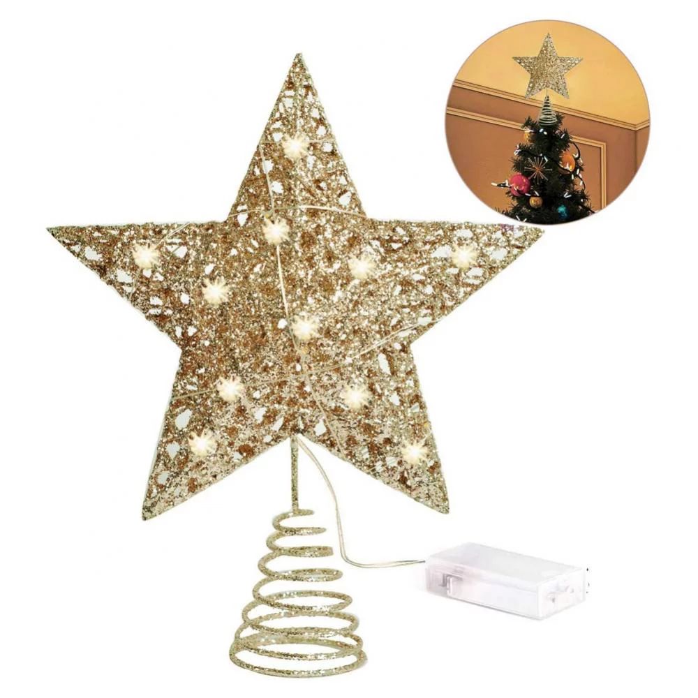 LED Lights Hollow-out Glittered Gold Star Christmas Tree Topper Tree-top Star Classic Xmas Decora... | Walmart (US)
