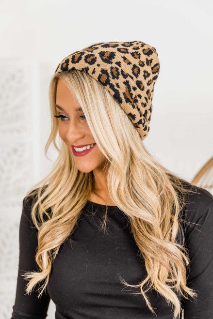 You'll Be Mine Brown Animal Print Beanie | The Pink Lily Boutique