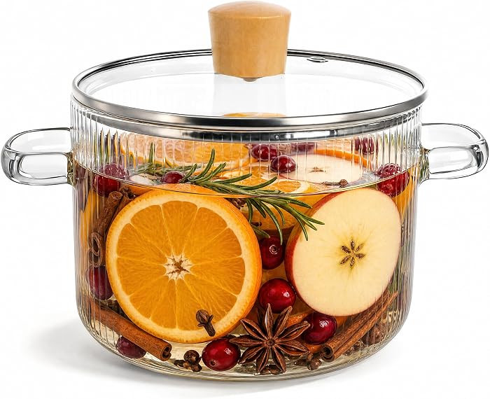Jucoan Glass Simmer Pot for Stove Potpourri, 1.8L Glass Saucepan with Lid | Amazon (US)