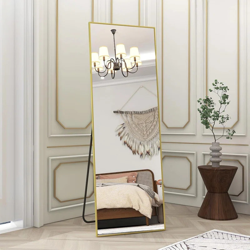Gold Full-Length Mirror, 58"x18", Standing or Wall-Mounted Floor Mirror with Slim Aluminum Alloy ... | Wayfair North America