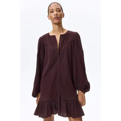 H&M Cotton Tunic Dress in Dark Brown at Nordstrom, Size X-Small | Nordstrom